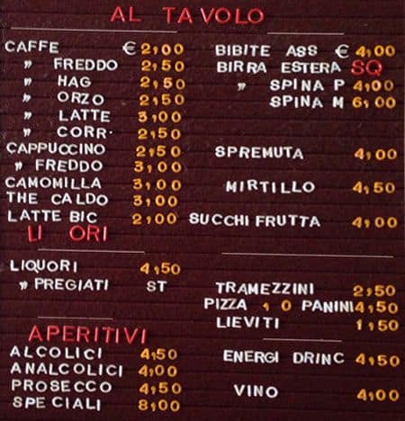 Menu di Capriotti dal 1921 