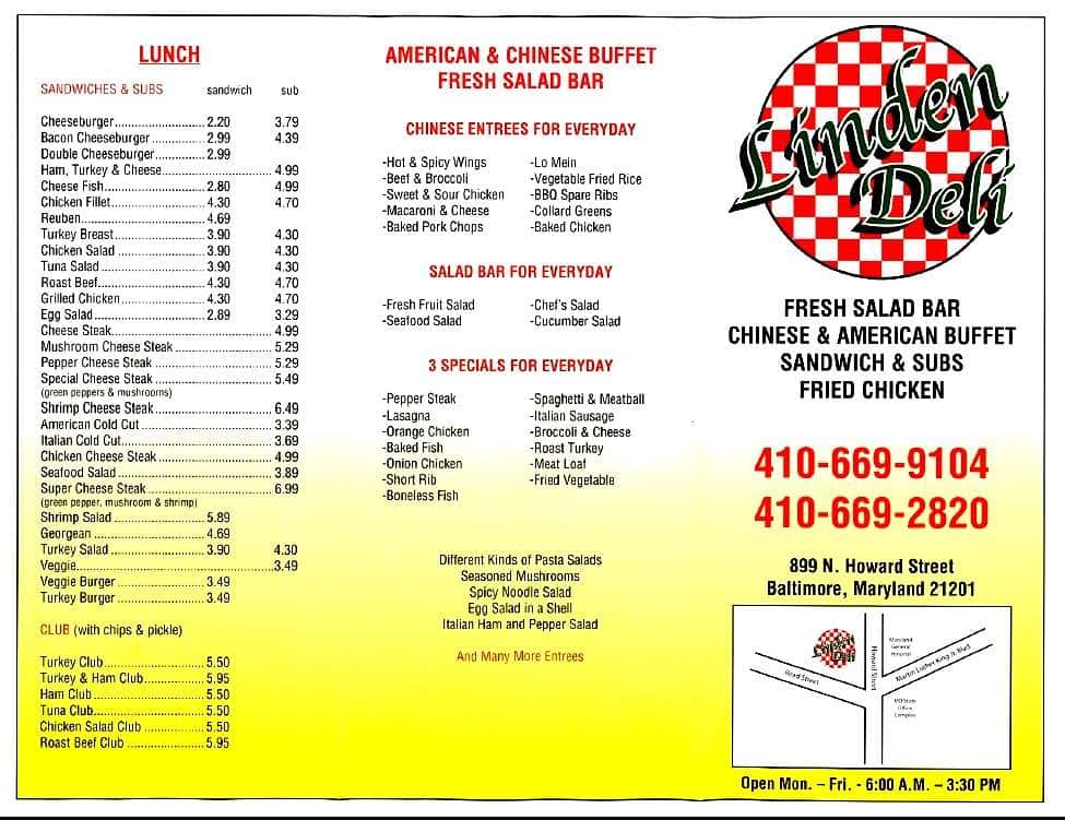 Linden Deli a Baltimore Foto del Menu con Prezzi Urbanspoon/Zomato