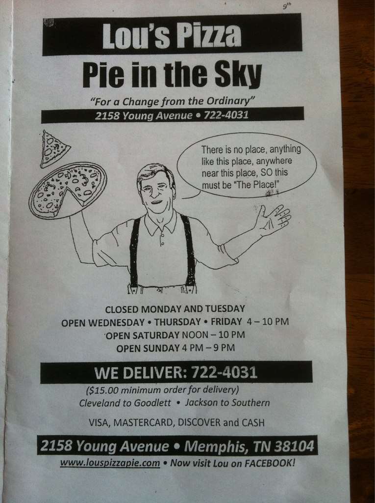 Lou's Pie in the Sky Pizza Menu Urbanspoon/Zomato