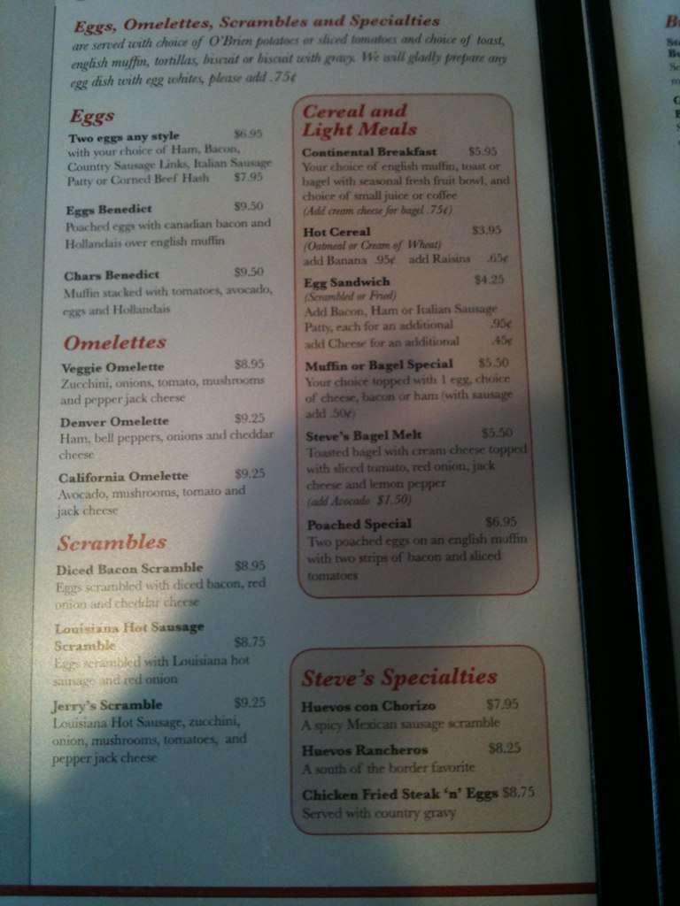 Steve's Patio Cafe Menu, Menu for Steve's Patio Cafe, Upper State