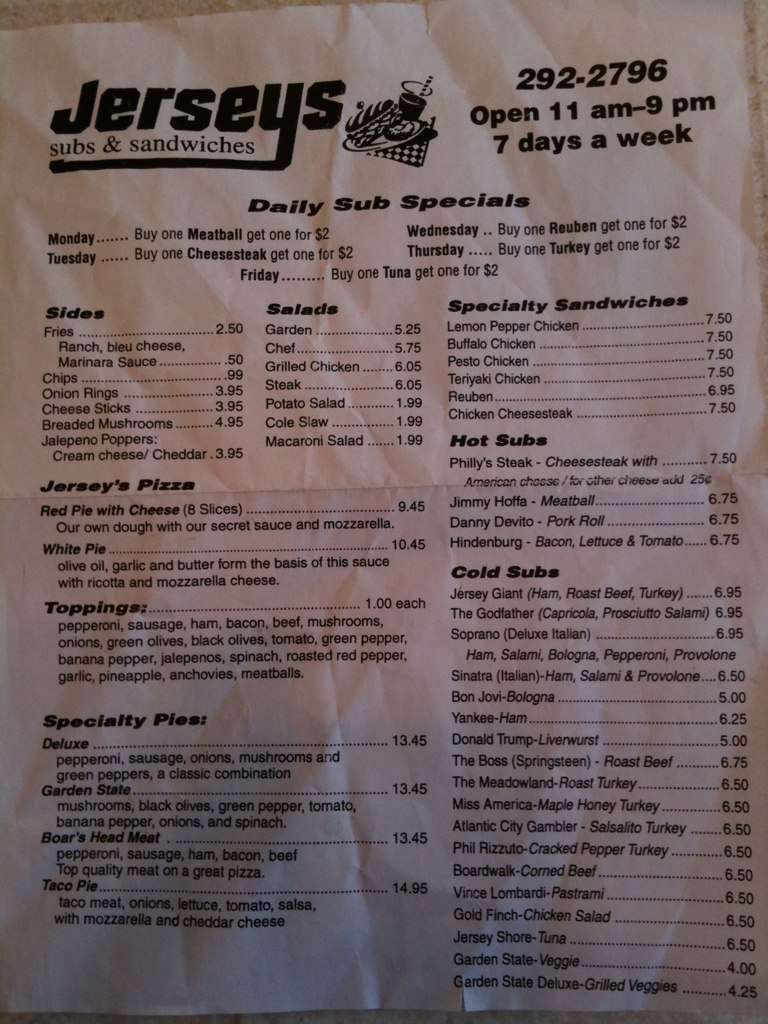 jersey's menu