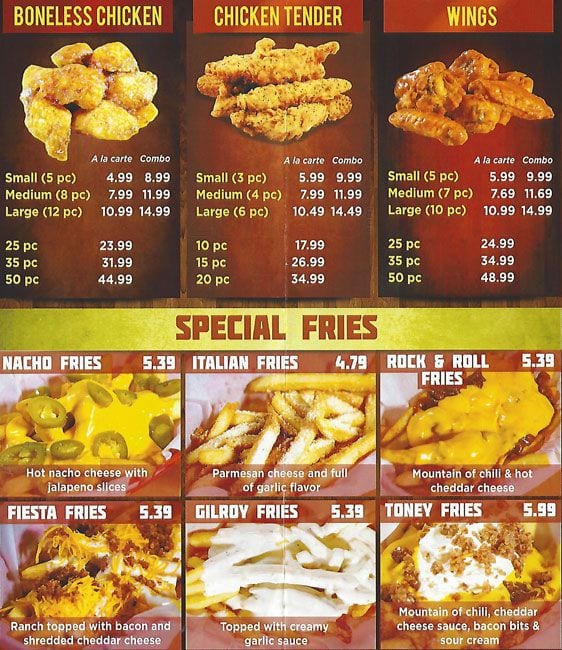 Menu at Wing Fiesta fast food, San Leandro