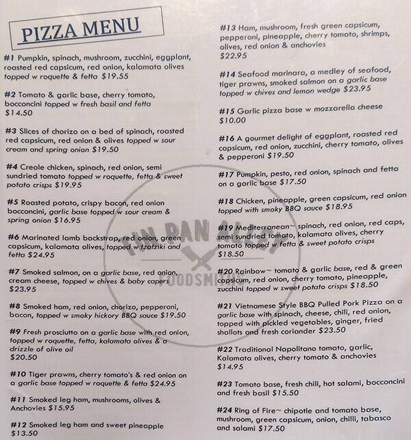 Menu at Tin Pan Alley restaurant, Upwey