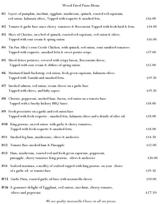 Tin Pan Alley Foodsmiths Menu, Menu for Tin Pan Alley Foodsmiths, Upwey ...