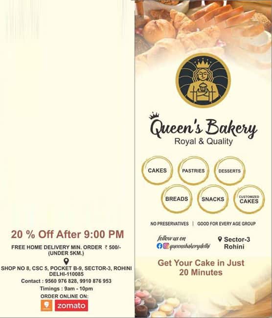 Menu at Queen's Bakery, New Delhi