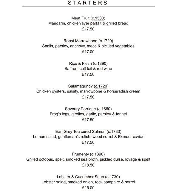 Menu at Dinner by Heston Blumenthal restaurant, London