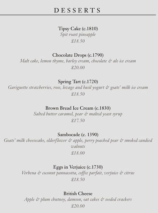 Menu at Dinner by Heston Blumenthal restaurant, London