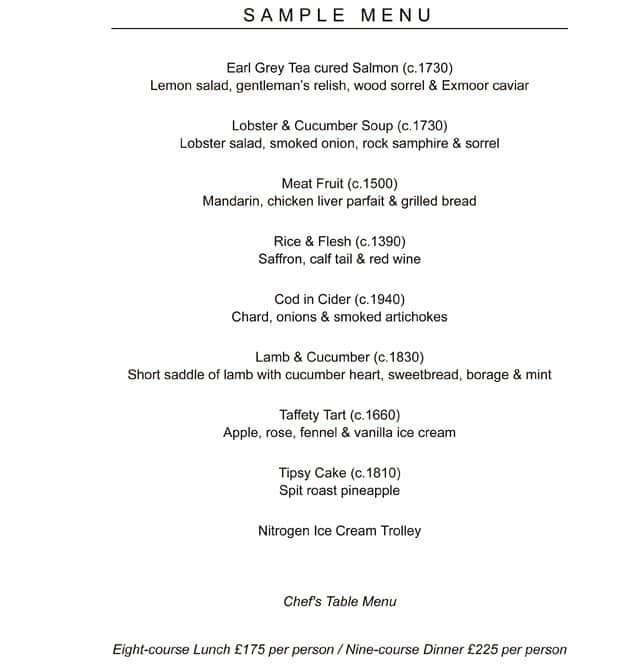 Menu at Dinner by Heston Blumenthal restaurant, London