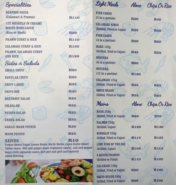 Menu at Salt & Battered restaurant, Johannesburg