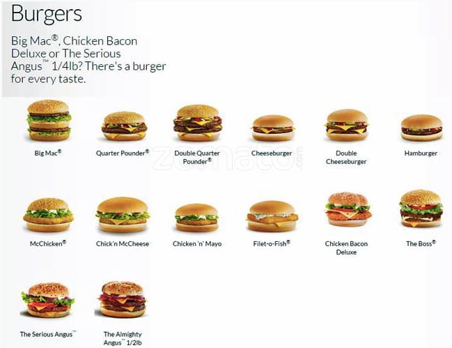 McDonald's Lower Hutt menu