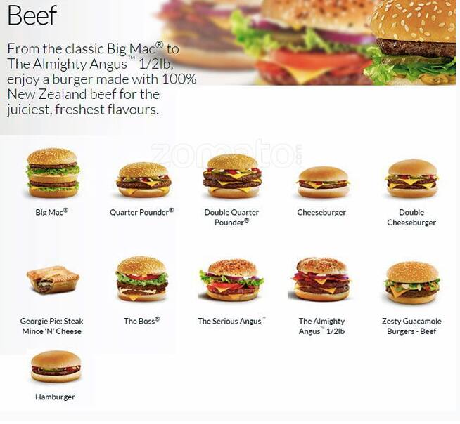 McDonald's Lower Hutt menu