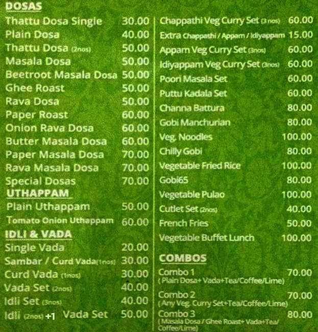 Dosa World menu
