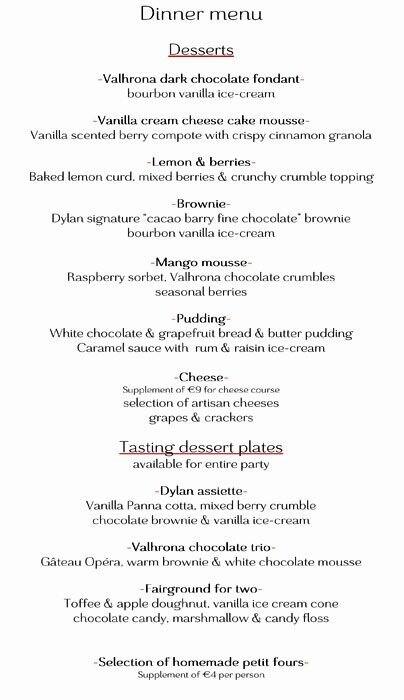 Dylan Hotel, Dublin - an SLH Hotel menu