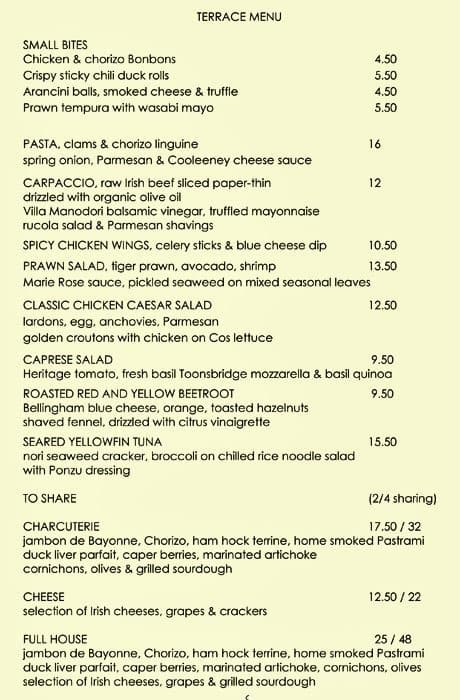 Dylan Hotel, Dublin - an SLH Hotel menu