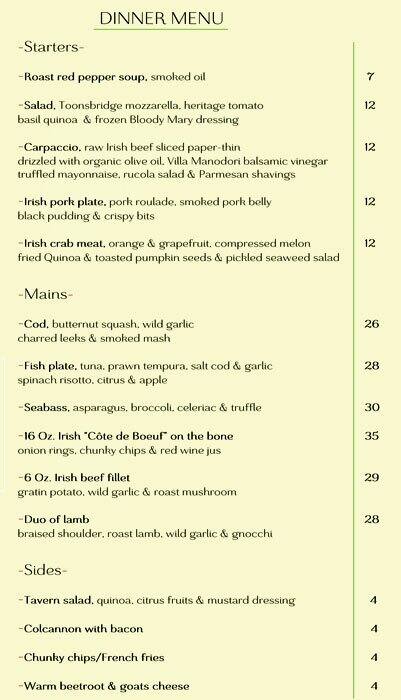 Dylan Hotel, Dublin - an SLH Hotel menu