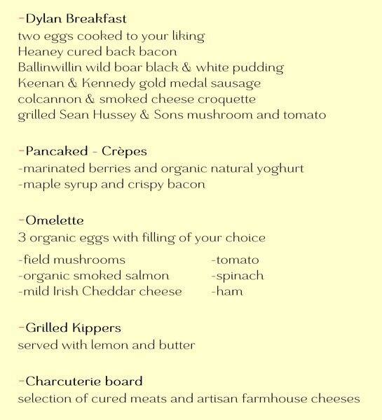 Dylan Hotel, Dublin - an SLH Hotel menu