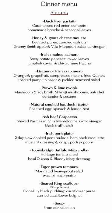 Dylan Hotel, Dublin - an SLH Hotel menu