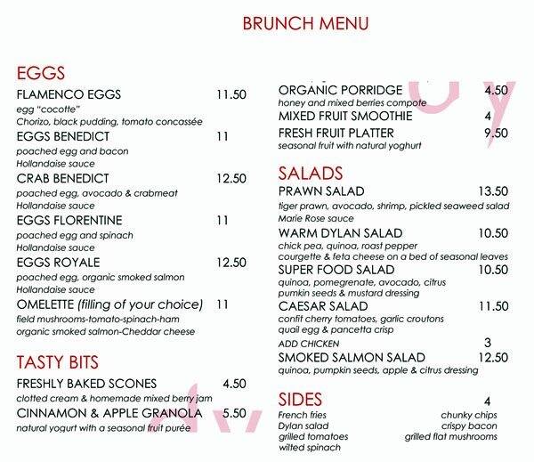 Dylan Hotel, Dublin - an SLH Hotel menu