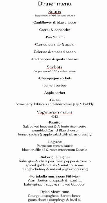 Dylan Hotel, Dublin - an SLH Hotel menu