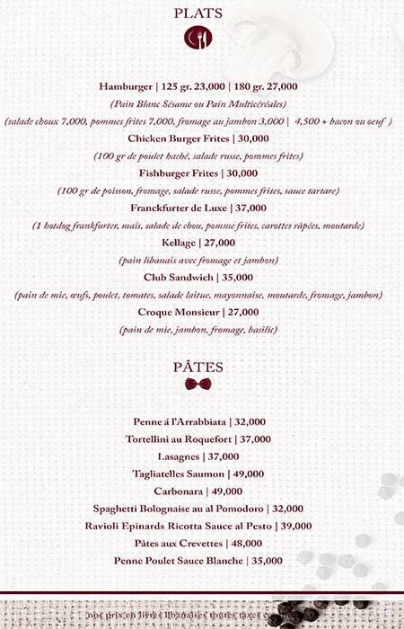 Le Relais menu