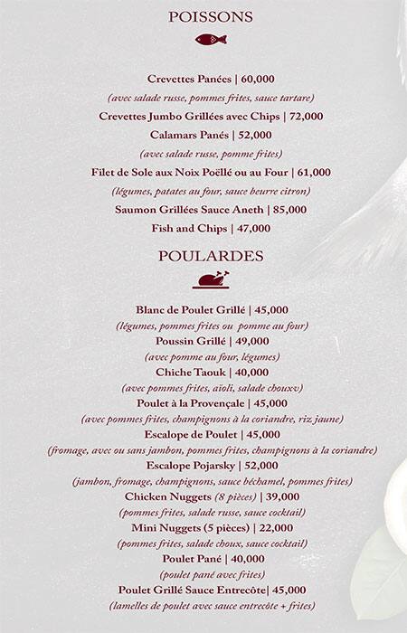 Le Relais menu