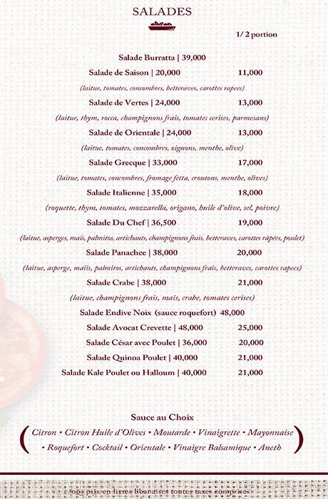 Le Relais menu
