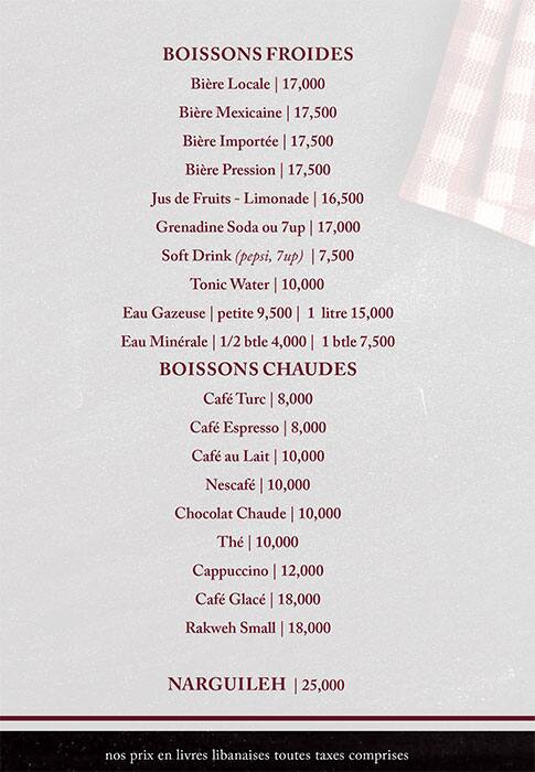 Le Relais menu