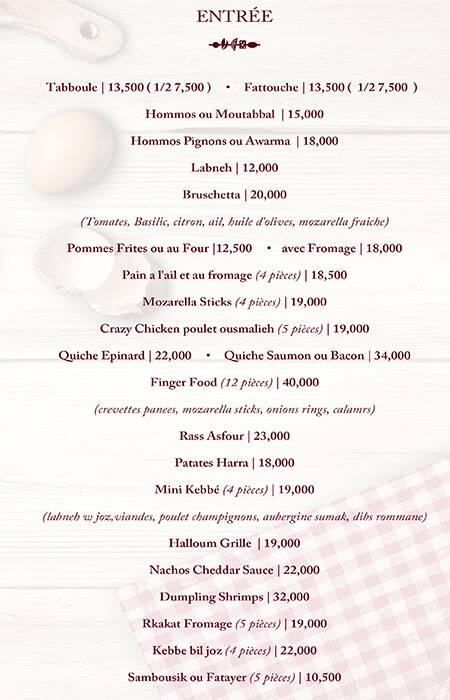 Le Relais menu