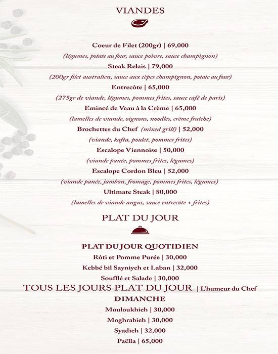 Le Relais menu