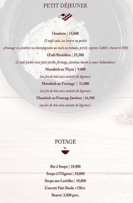 Le Relais menu
