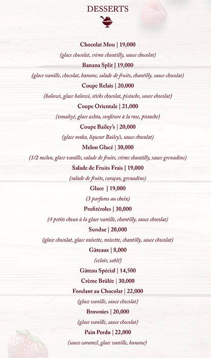 Le Relais menu