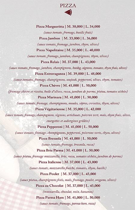 Le Relais menu