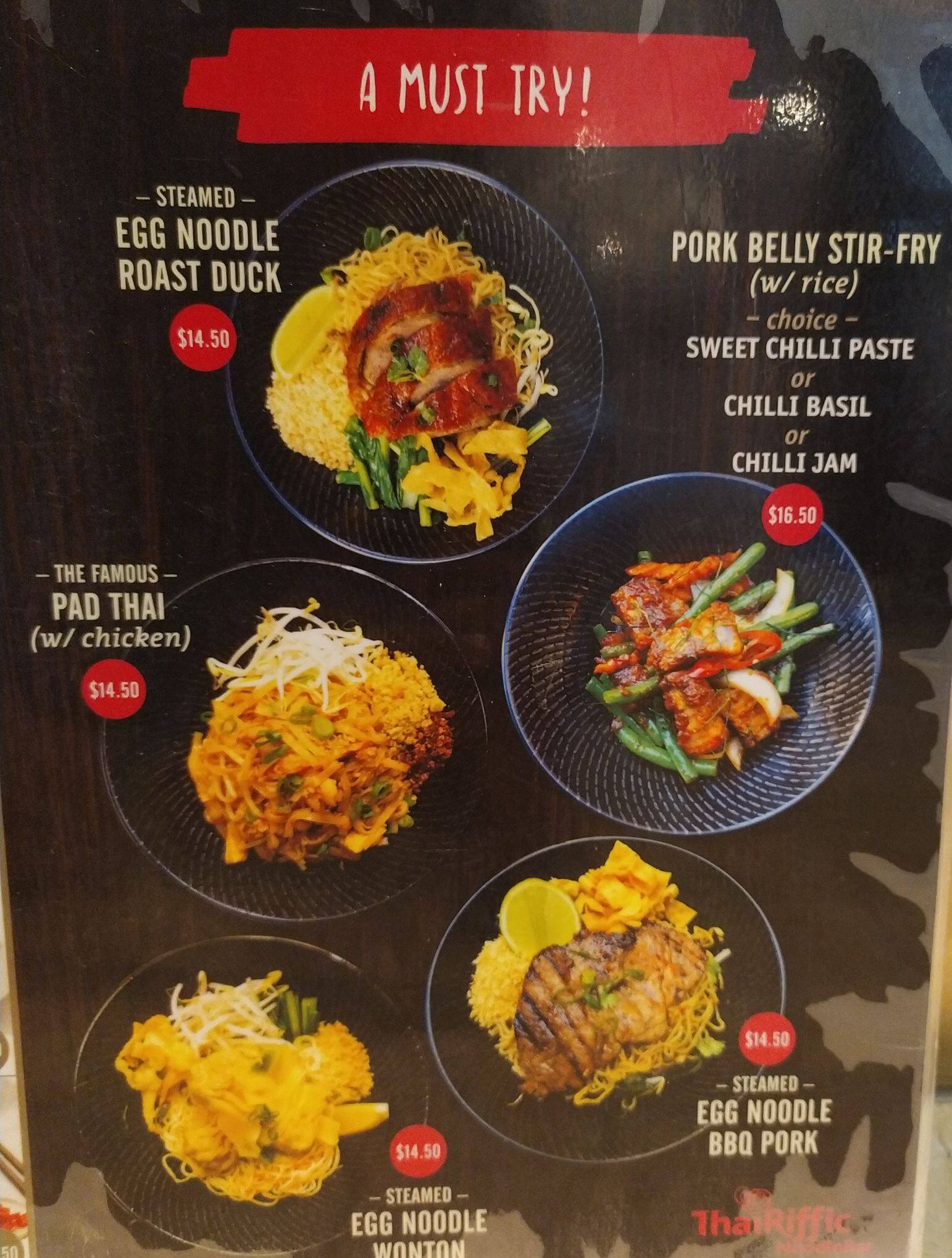 Carta de ThaiRiffic Noodle Bar