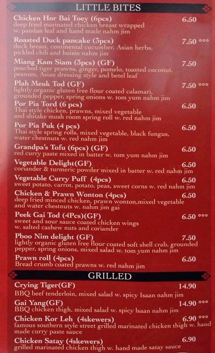 Yaring Thai Street Food Menu Menu For Yaring Thai Street Food Mitcham