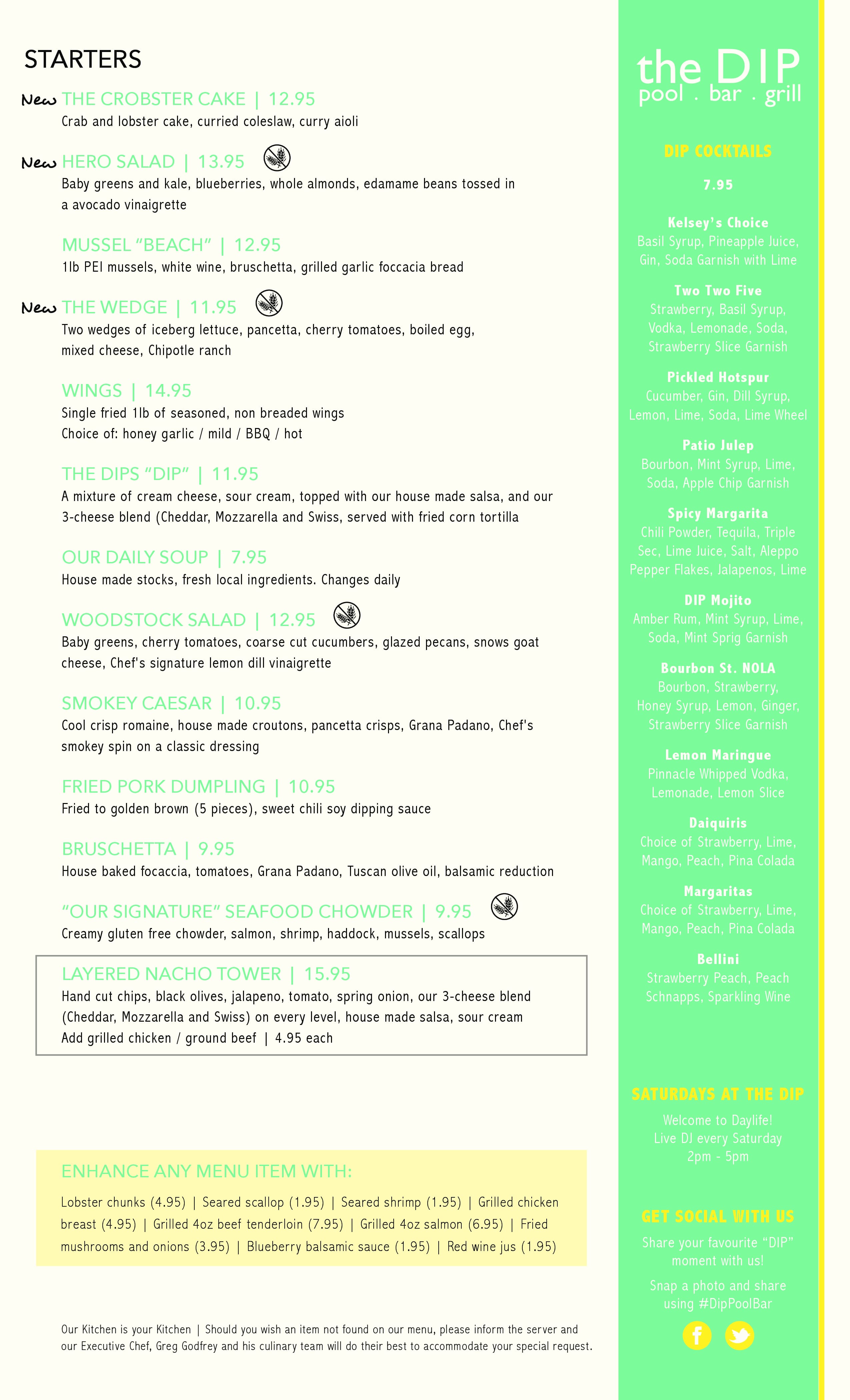 Menu at The Dip Pool Bar & Grill, Fredericton