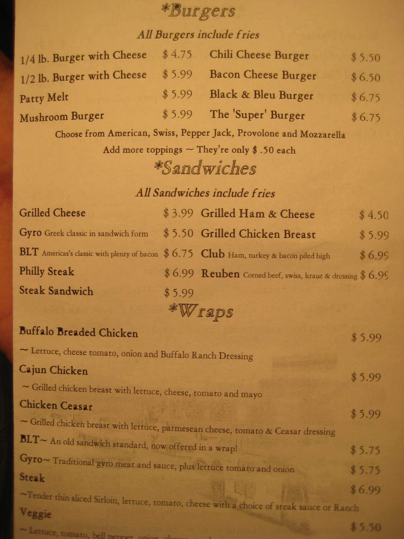 Menu at Hammers Barn & Grill, Strongsville, 965 Marks Rd