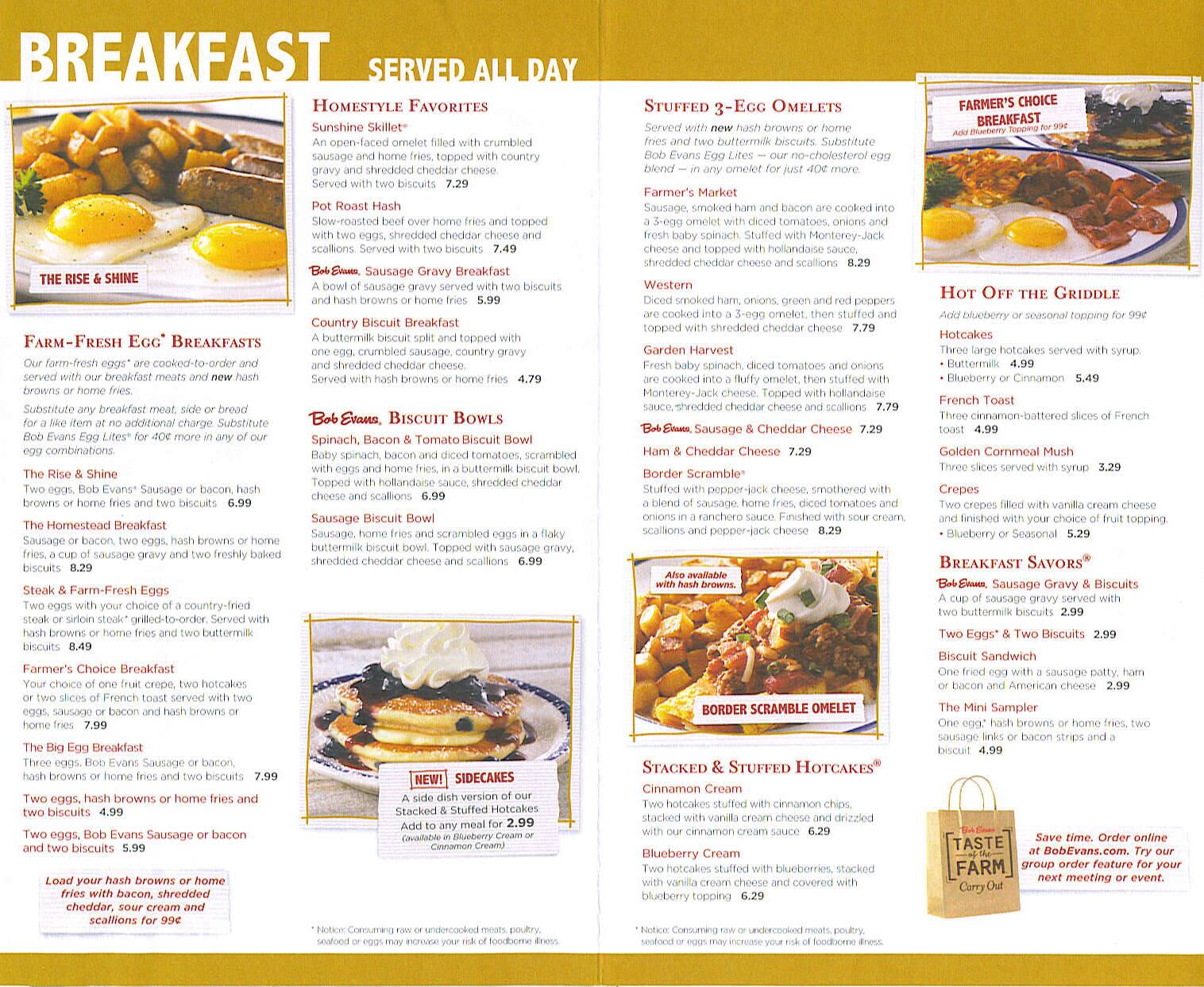 Bob Evans Menu Menu For Bob Evans Avon Indianapolis Urbanspoon Zomato