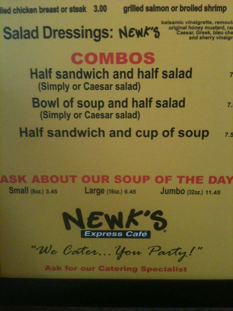 Menu at Newk's restaurant, Gulfport