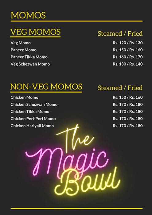 The Magic Bowl menu