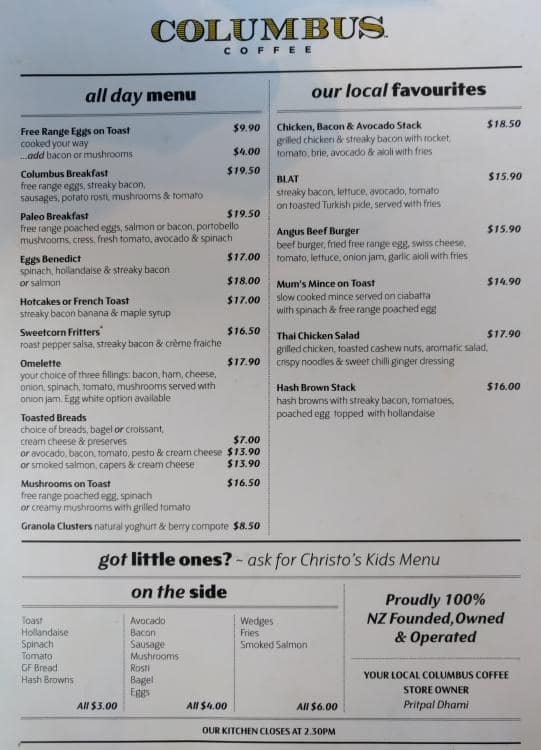 Columbus Coffee Menu, Menu for Columbus Coffee, Henderson, Auckland ...