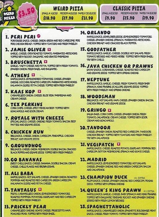 Mojo's Weird Pizza Menu, Menu for Mojo's Weird Pizza, Fitzroy North