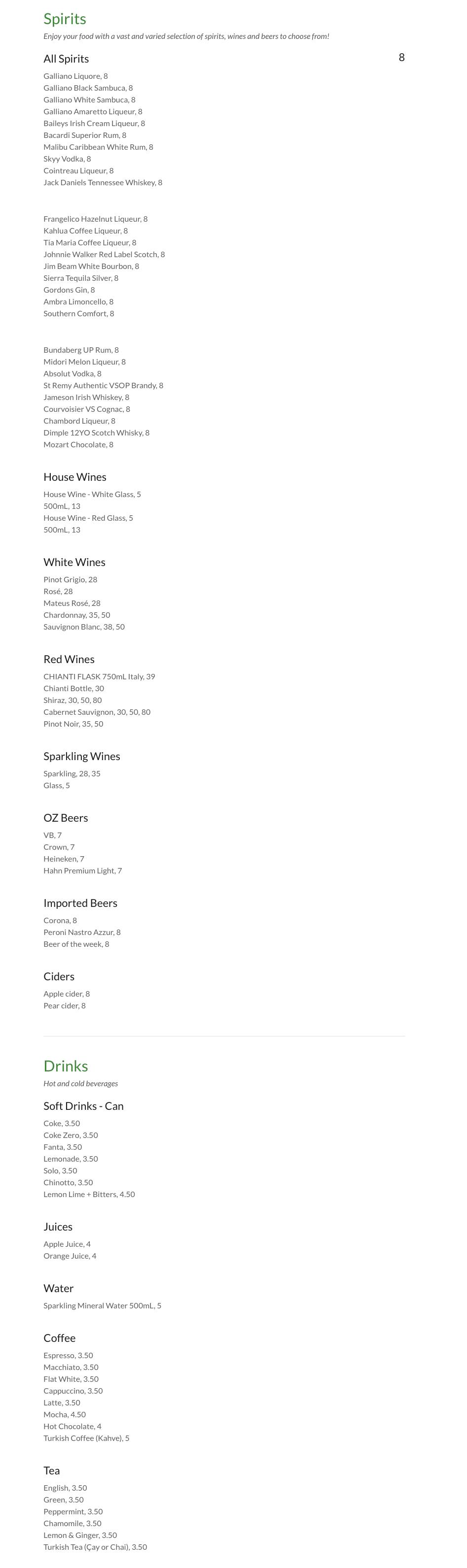 Menu at ANCHOR Cafe & Restaurant, Milsons Point