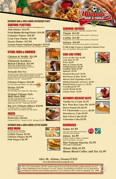 Ultimate Sports Bar Menu Menu For Ultimate Sports Bar Ben Hill