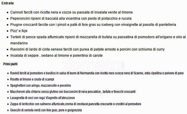 Menu di Ristorante Le Ninfe 