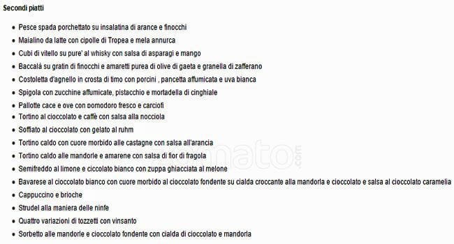 Menu di Ristorante Le Ninfe 