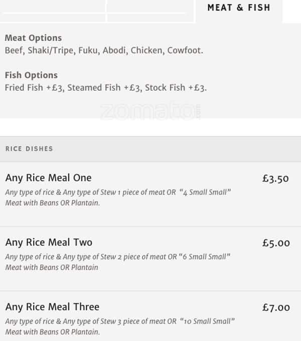 Menu at Aso Rock Restaurant, London