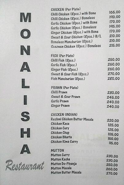 Monalisha menu
