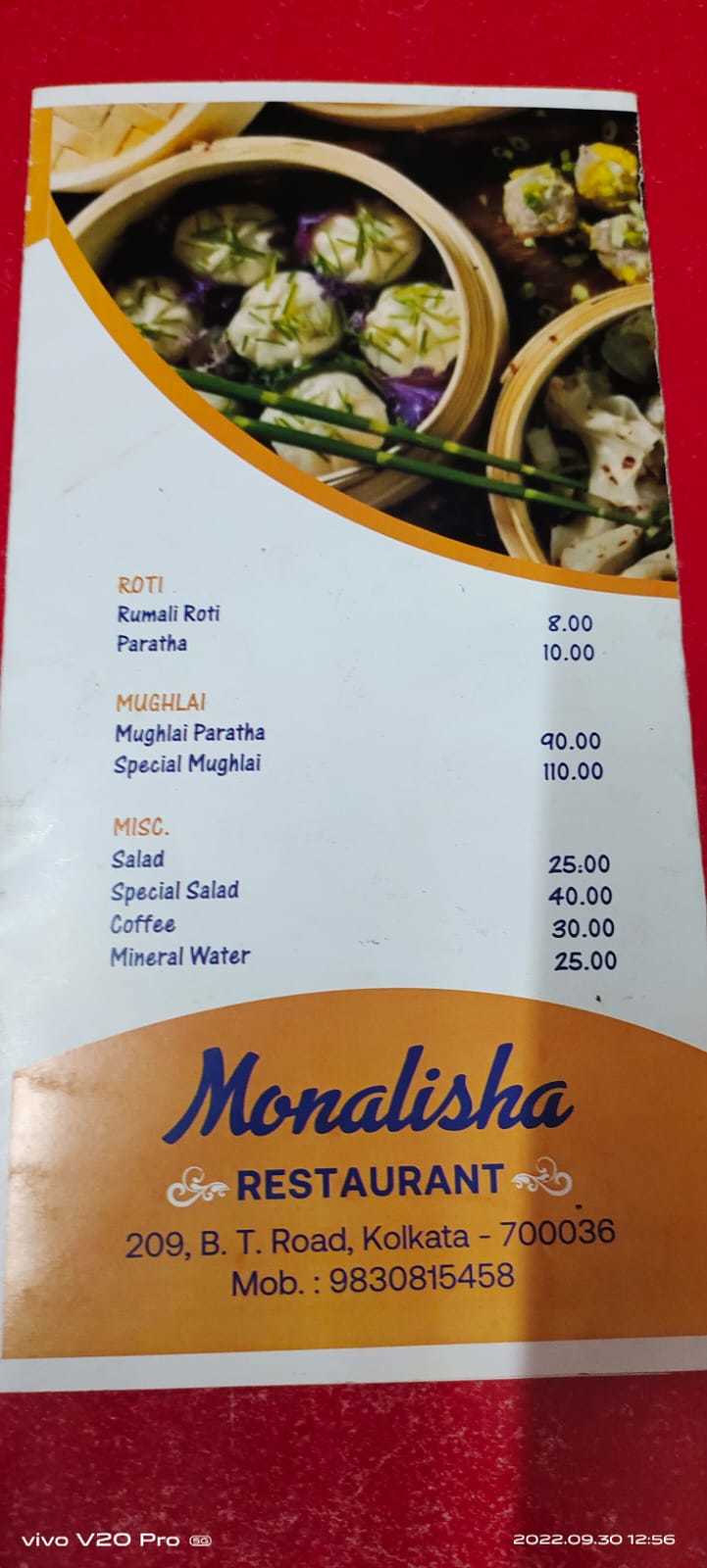 Monalisha menu