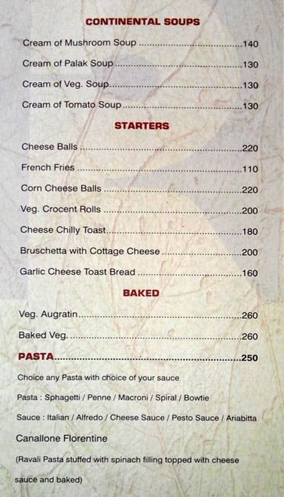 Hotel Ramdev menu