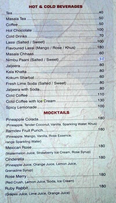 Hotel Ramdev menu
